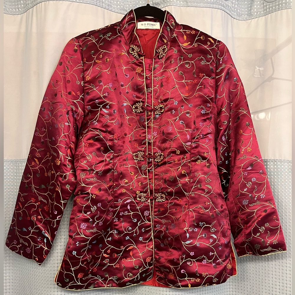 Medium - silk brocade jacket  - handmade in China - wine red